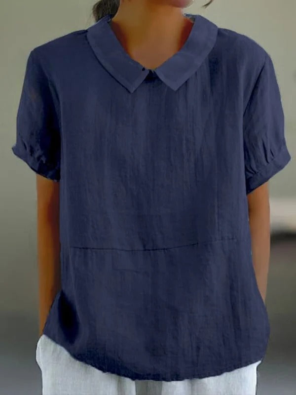 Aoife™ | Blue Plain Short Sleeve Round Neck Top