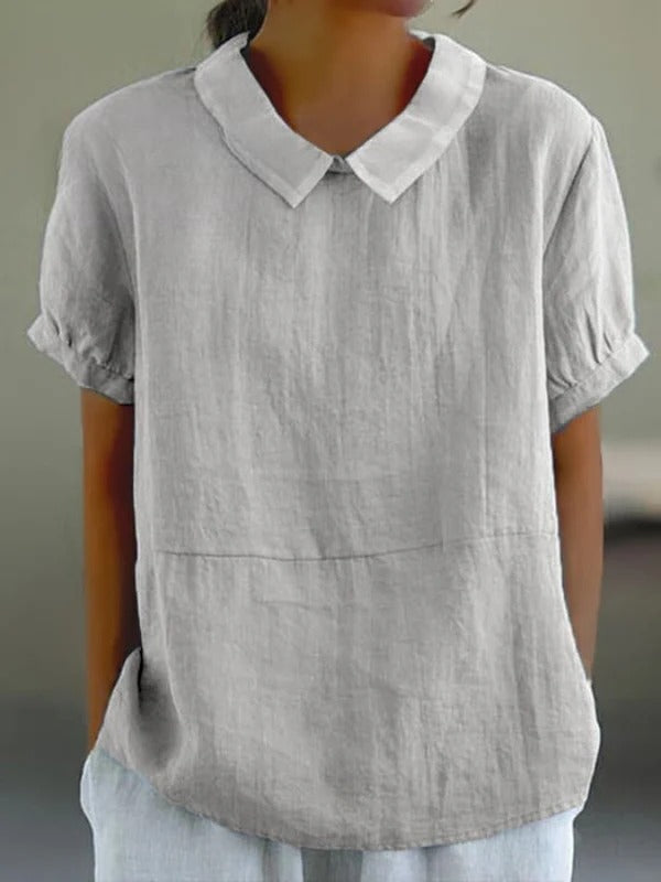 Aoife™ | Blue Plain Short Sleeve Round Neck Top