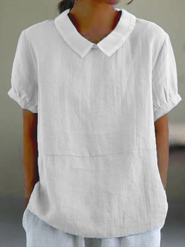 Aoife™ | Blue Plain Short Sleeve Round Neck Top