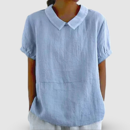 Aoife™ | Blue Plain Short Sleeve Round Neck Top