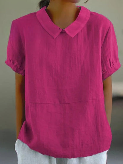 Aoife™ | Blue Plain Short Sleeve Round Neck Top